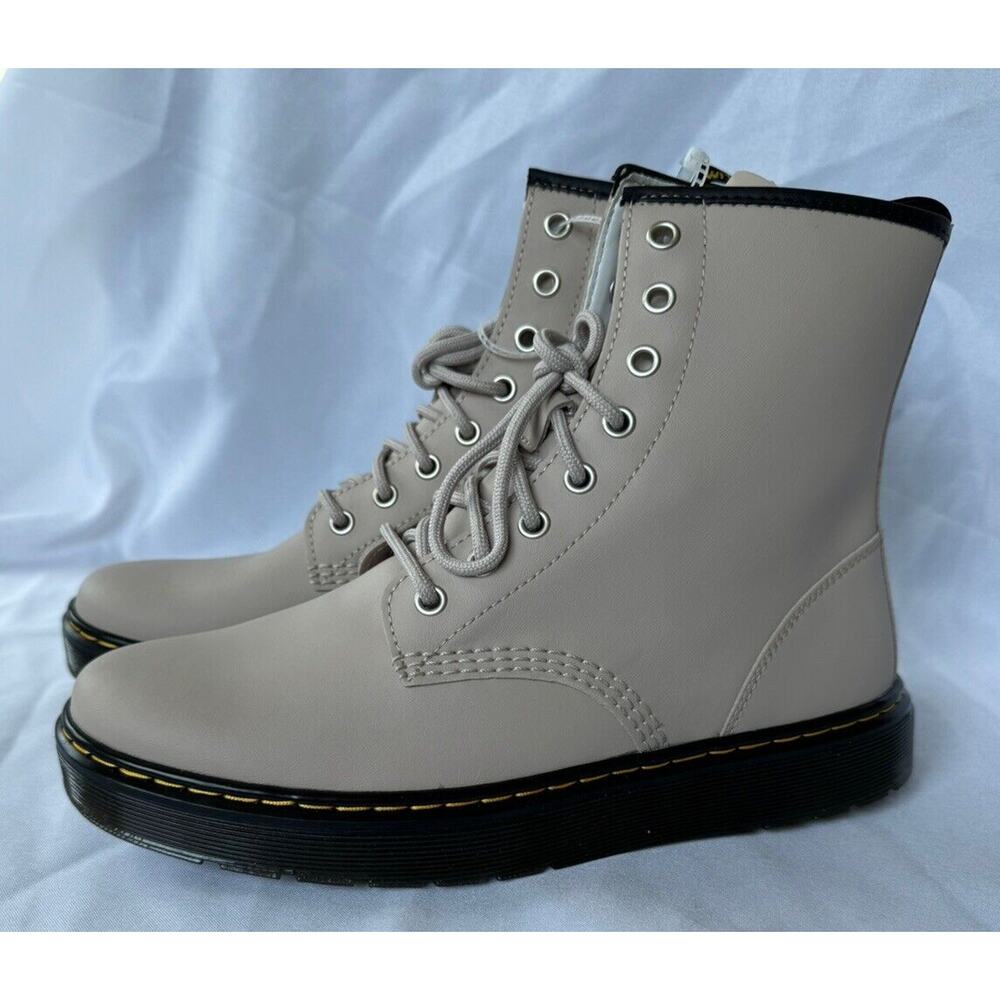 New Dr Martens Zavala Combat Boots Mens 9 Womens Sz 10 Taupe Lace Up Doc